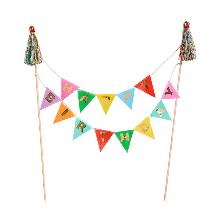 Bright Birthday Cake Topper with Bunting & Tassels 20cm