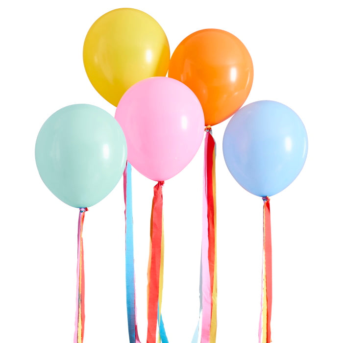 Bright Colours Latex Balloons & Tassel Tails - Pack of 5