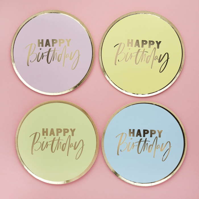 Pastel Birthday Plates: Soft Coloured Party Plates 8 Pack | Party Save Smile
