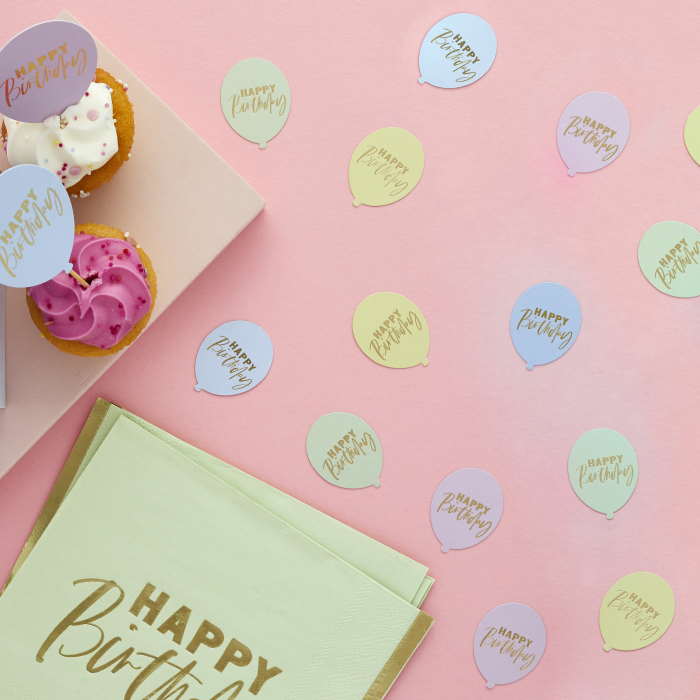 Pastel Happy Birthday Balloon Table Scatter 10 grams | Party Save Smile