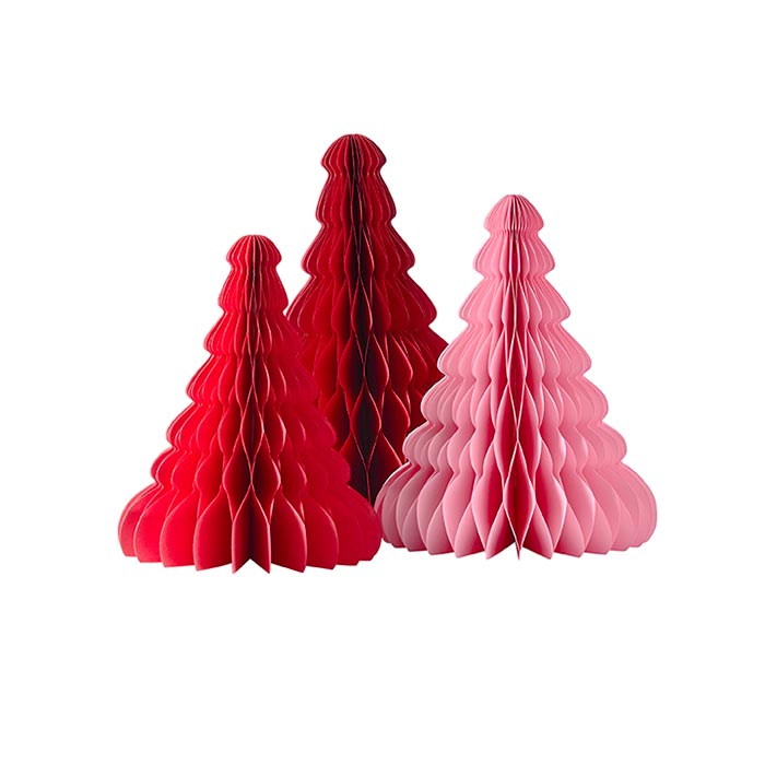 Pink & Red Honeycomb Christmas Tree Decorations - Pack of 3