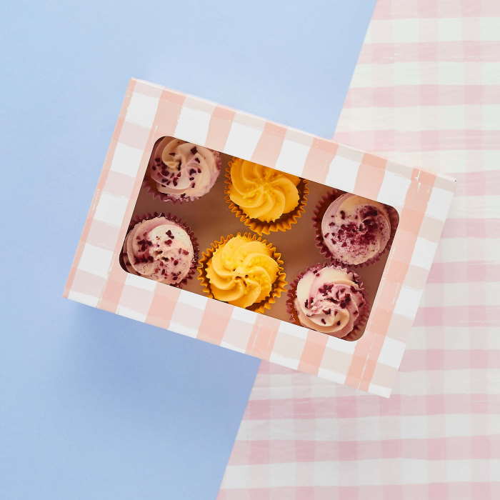 Gingham Cupcake Box Holds 6 Cakes | Party Save Smile