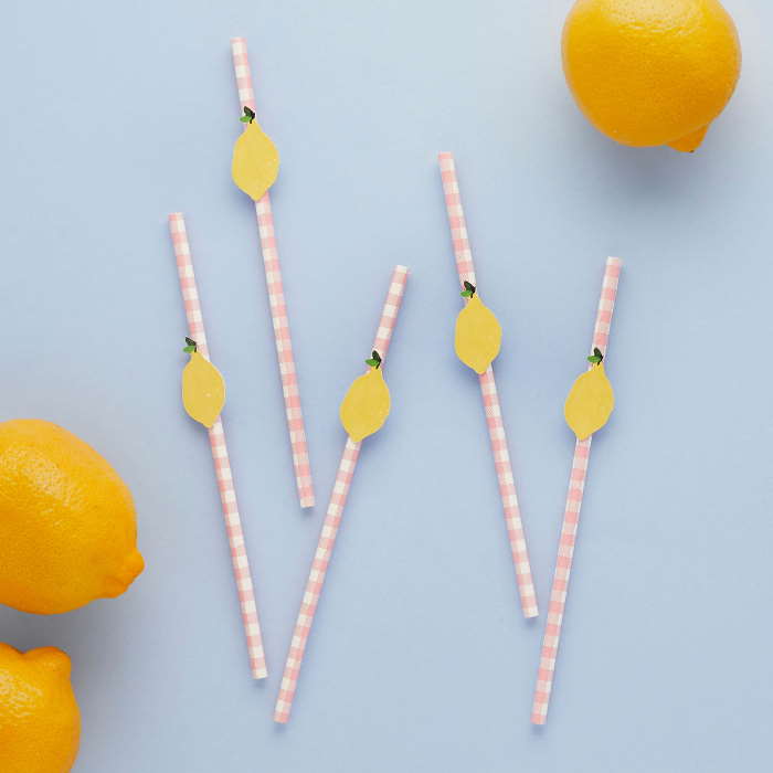 Lemon Paper Drinking Straws 20 Pack | Party Save Smile