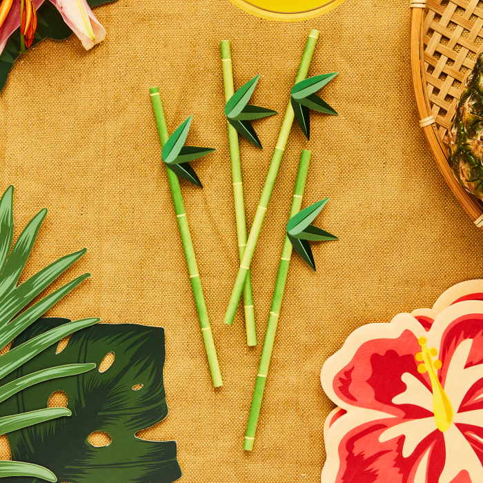 Tropical Hawaiian Palm Leaf Paper Straws 16 Pack | Party Save Smile