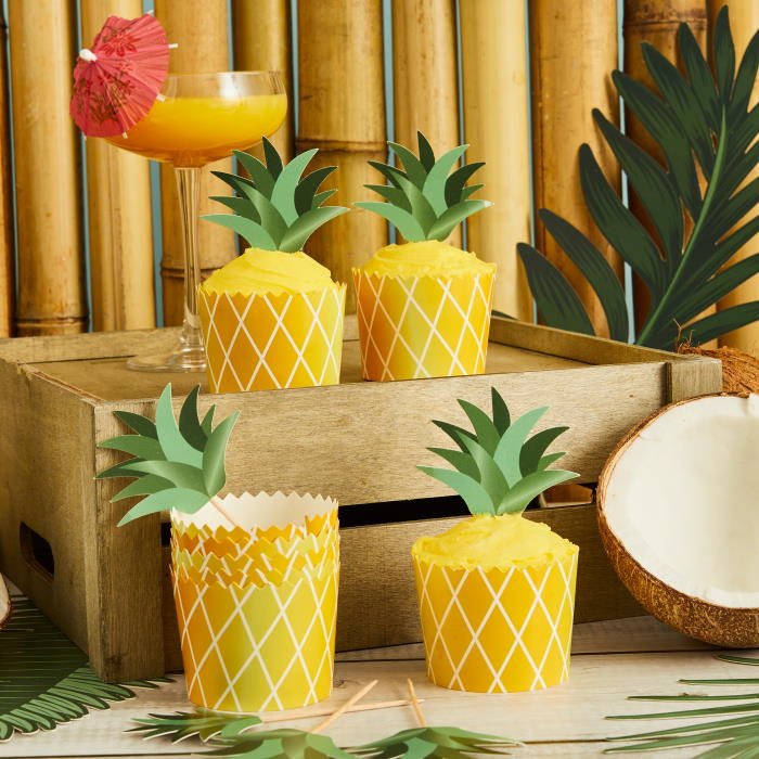 Tropical Pineapple Food Picks and Cups Set 10 Pack | Party Save Smile