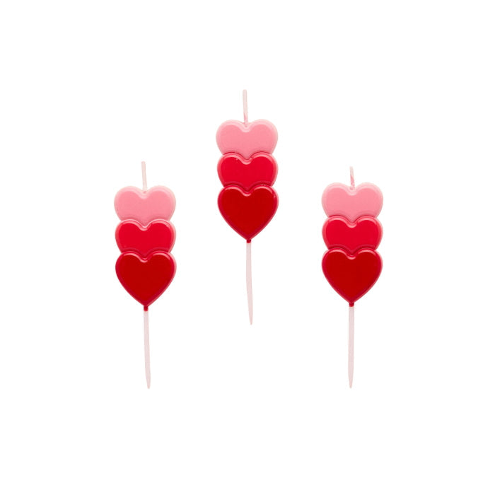 Stacked Heart Cake Candles Pack of 3