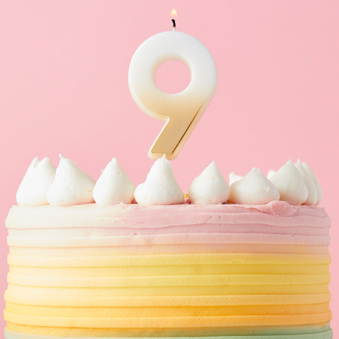 Gold Ombre Number 9 Cake Candle | Party Save Smile