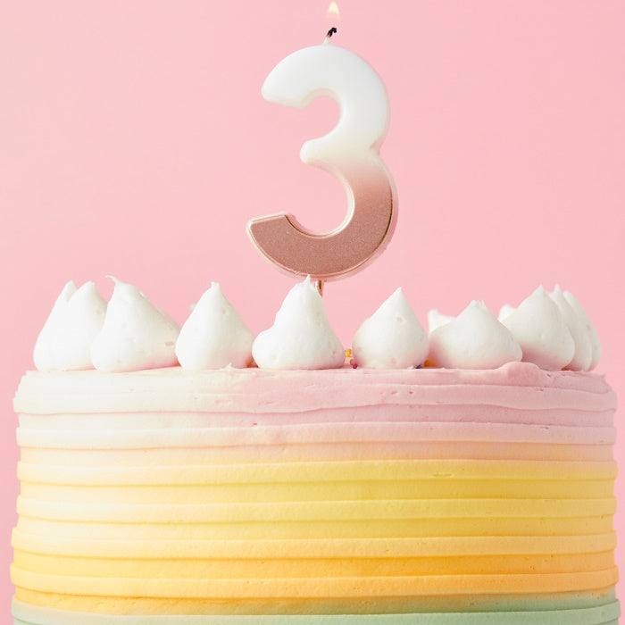 Rose Gold Ombre Number 3 Cake Candle | Party Save Smile