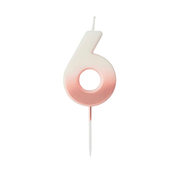 Rose Gold Ombre Number 6 Cake Candle | Party Save Smile