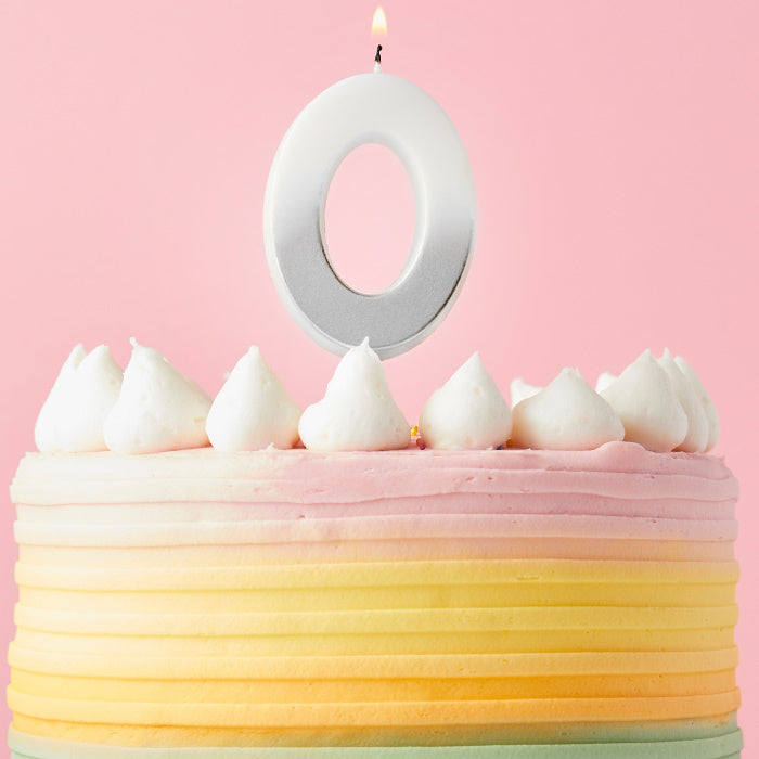 Silver Ombre Number 0 Cake Candle | Party Save Smile