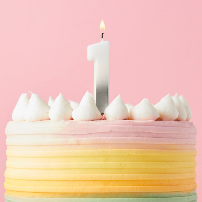 Silver Ombre Number 1 Cake Candle | Party Save Smile