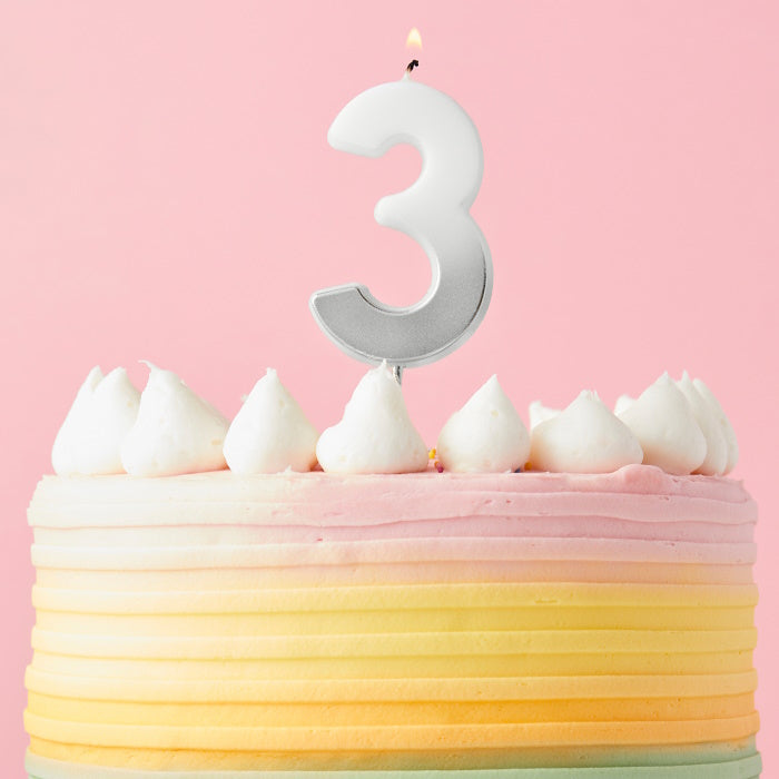 Silver Ombre Number 3 Cake Candle | Party Save Smile