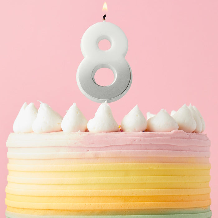 Silver Ombre Number 8 Cake Candle | Party Save Smile