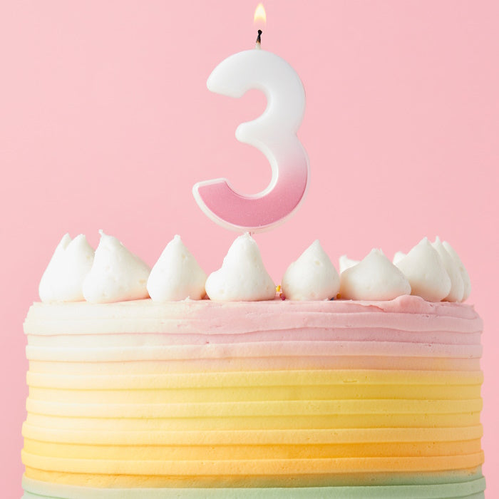 Pink Ombre Number 3 Cake Candle | Party Save Smile