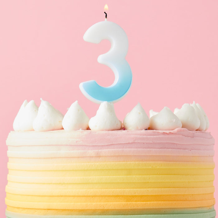 Blue Ombre Number 3 Cake Candle | Party Save Smile