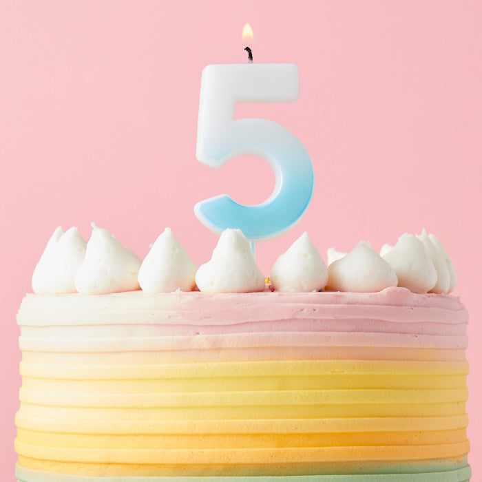 Blue Ombre Number 5 Cake Candle: 5th Birthday Candle | Party Save Smile