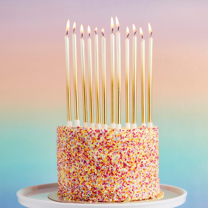 Gold Ombre Tall Skinny Candles 12 Pack | Party Save Smile