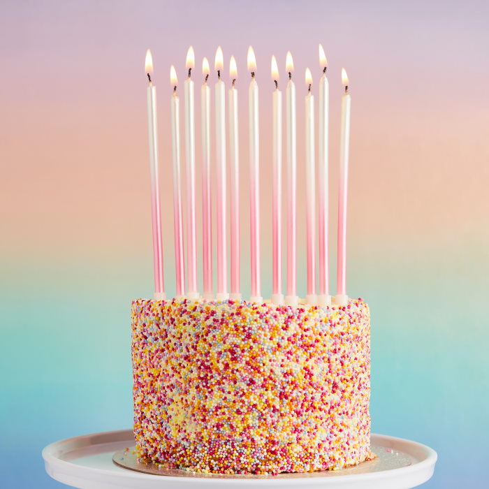 Pink Ombre Tall Skinny Candles 12 Pack | Party Save Smile
