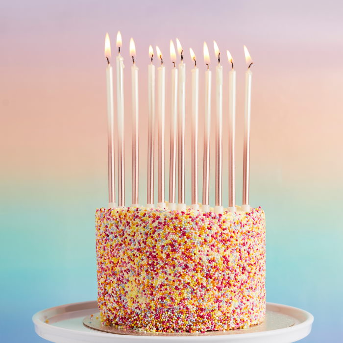 Rose Gold Ombre Tall Skinny Candles 12 Pack | Party Save Smile