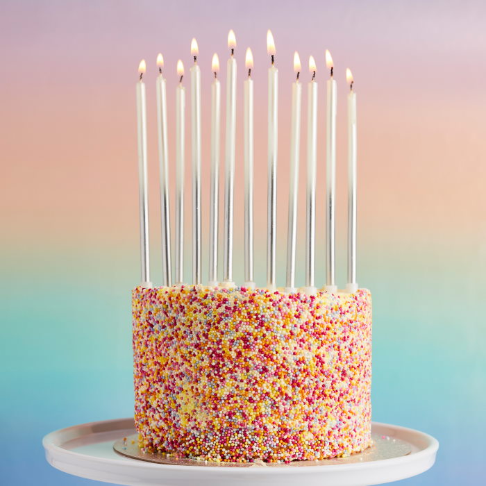 Silver Ombre Tall Skinny Candles 12 Pack | Party Save Smile