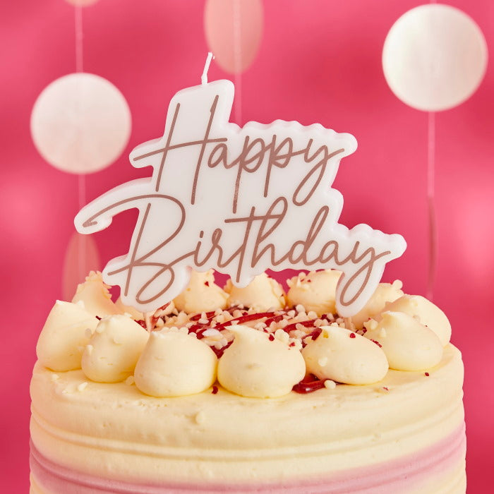 Rose Gold Happy Birthday Cake Candles | Party Save Smile