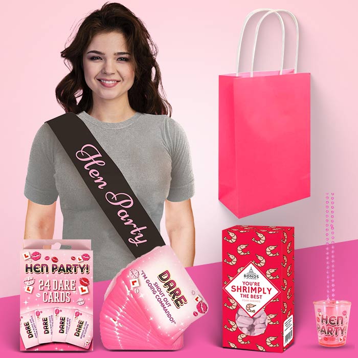 Pink Hen Party Bag with Fillers - Sash, Shotglass and Sweets | Party Save Smile