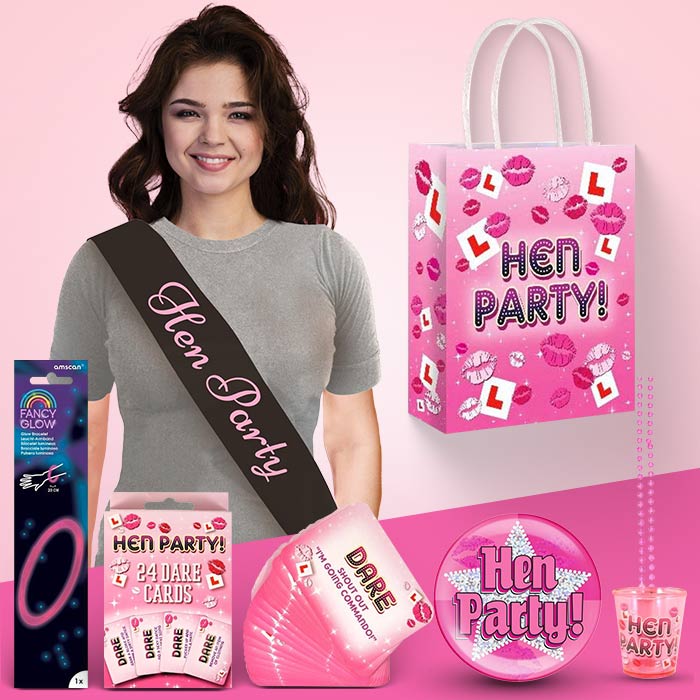 Hen Party Filled Gift Bags: Sash, Shotglass, Cards and Badge | Party Save Smile
