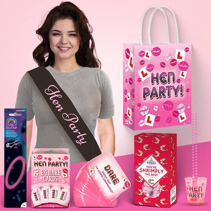 Hen Party Filled Gift Bags: Sash, Shotglass, Cards and Sweets | Party Save Smile