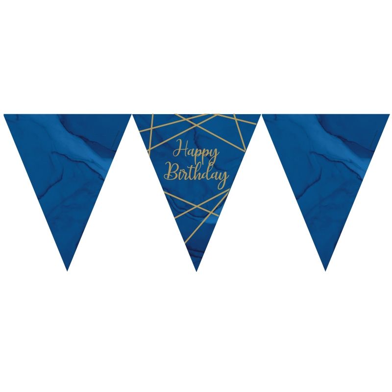 Navy Blue & Gold Geometric Birthday Bunting 3.7 Metres | Party Save Smile