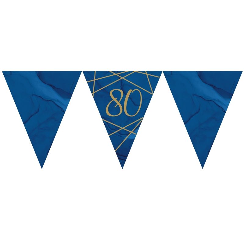 80th Bunting - Navy Blue & Gold 3.7 Metres | Party Save Smile