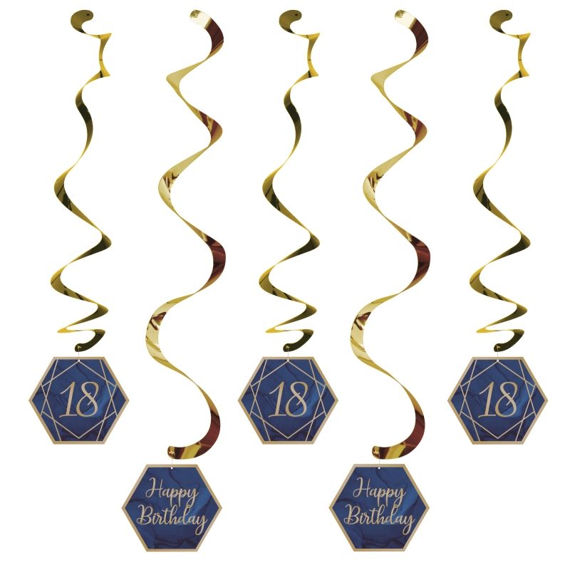 Navy & Gold 18th Birthday Hanging Decorations Pack of 5 | Party Save Smile
