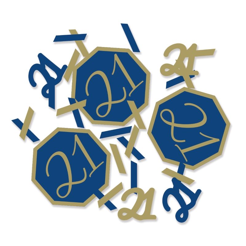 Geometric Blue and Gold 21st Birthday Confetti 14 Grams | Party Save Smile