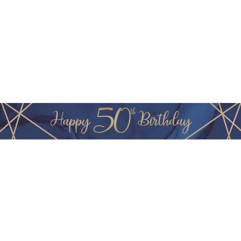 Geometric 50th Birthday Banners Blue and Gold | Party Save Smile