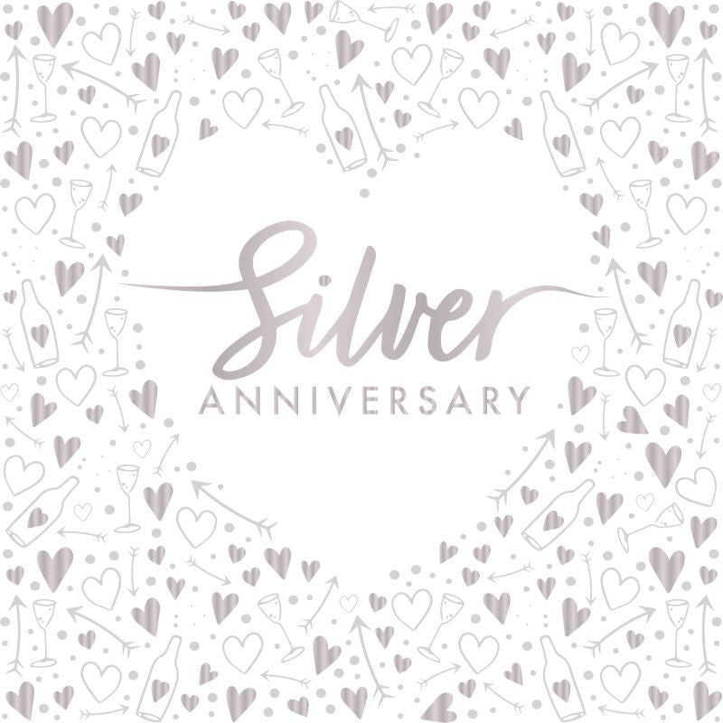Silver Heart 25th Anniversary Napkins Pack of 16 | Party Save Smile
