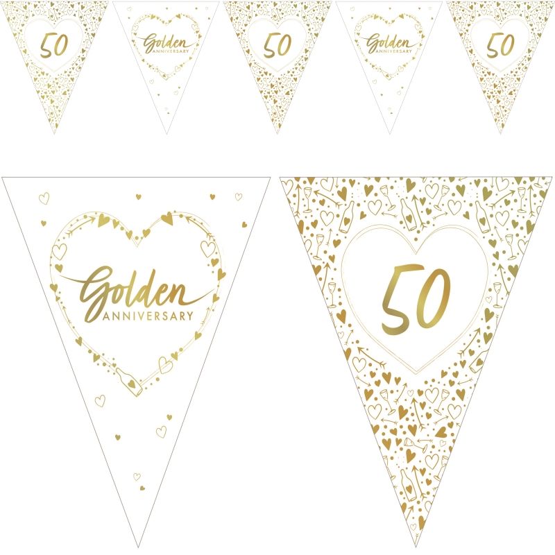 Golden Wedding Anniversary Bunting 3.7 Metres | Party Save Smile
