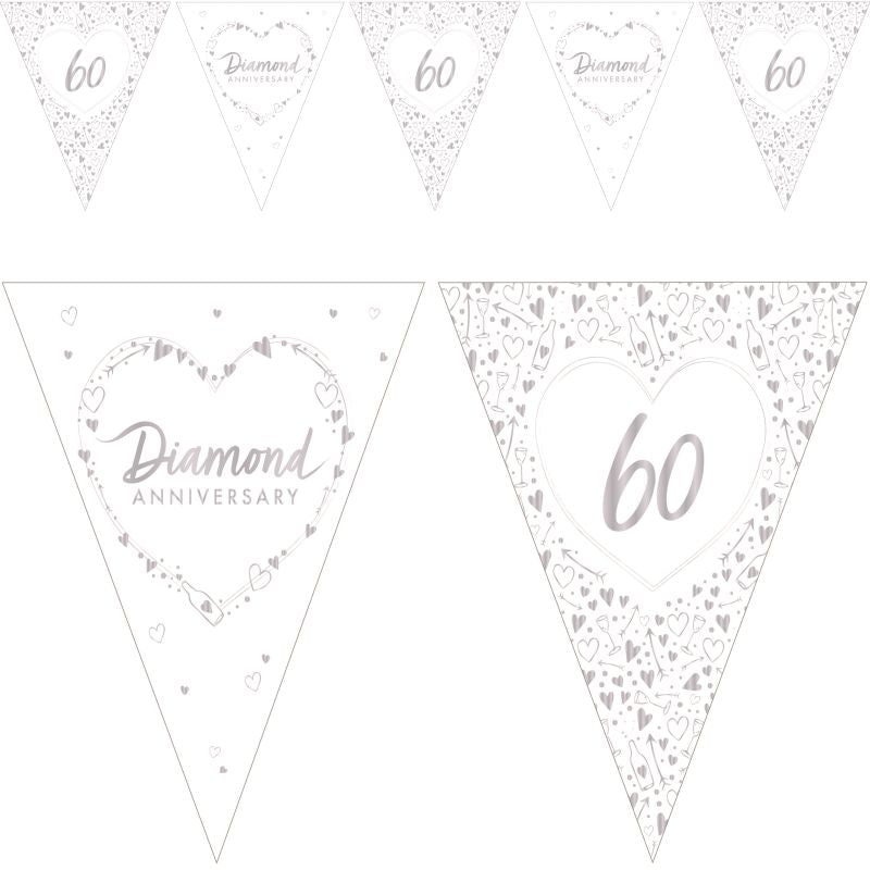 Diamond 60th Wedding Anniversary Bunting 3.7 Metres | Party Save Smile