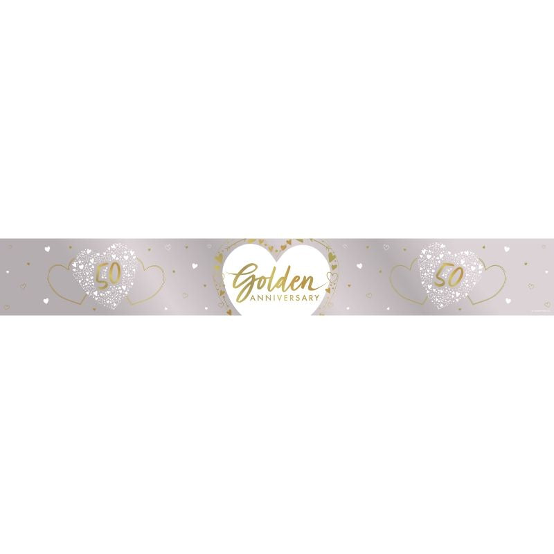 Golden 50th Anniversary Foil Banner 2.7 Metres | Party Save Smile
