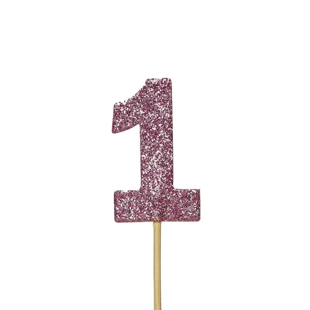 Pink Glitter 1st Birthday Cupcake Toppers Pack of 12 | Party Save Smile