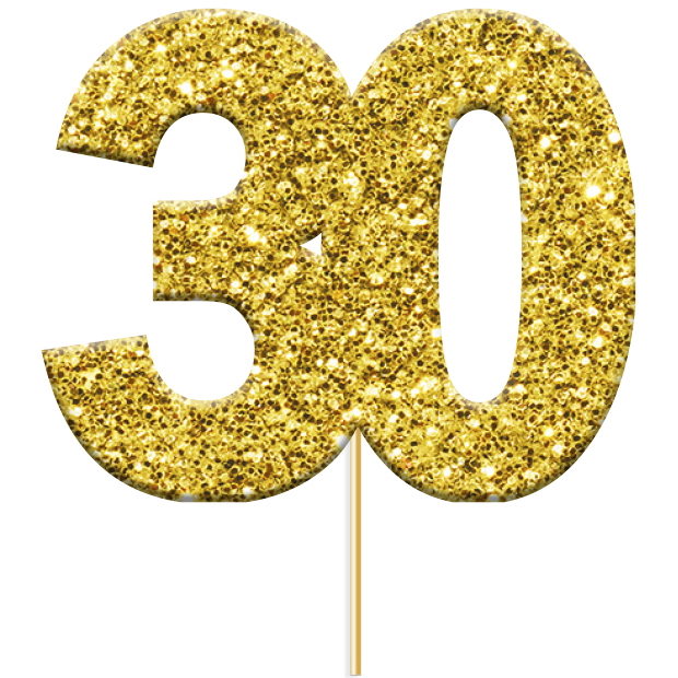 Glittering Gold 30th Birthday Cake Toppers Pack of 12 | Party Save Smile