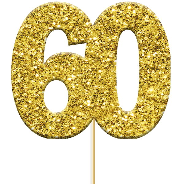 Glittering Gold 60th Birthday Cake Toppers Pack of 12 | Party Save Smile