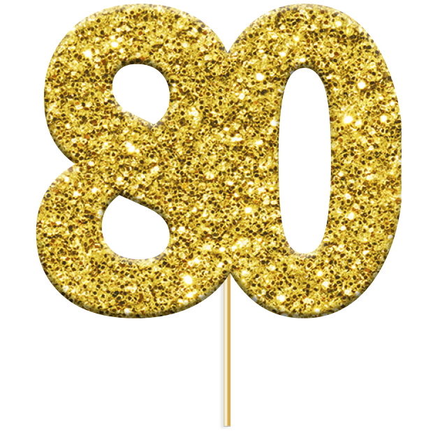 Glittering Gold 80th Birthday Cake Toppers Pack of 12 | Party Save Smile