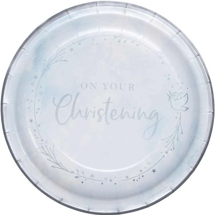 Blue On Your Christening Party Plates 23cm Pack of 8 | Party Save Smile