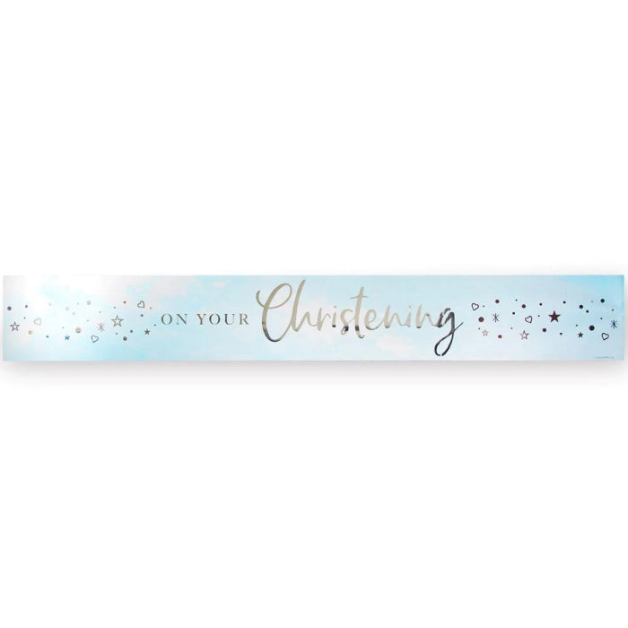 Blue On Your Christening Foil Banner Decoration 2.7 Metres | Party Save Smile