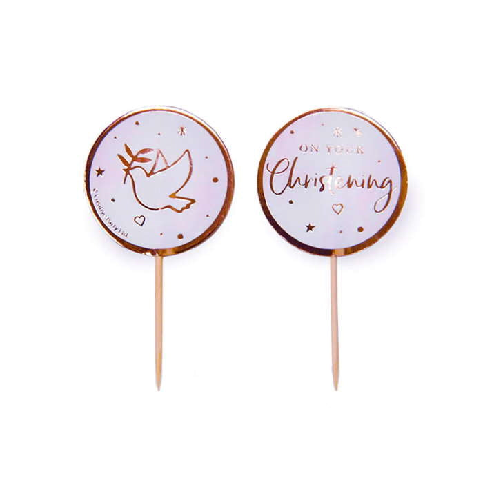 Pink Blush On Your Christening Cupcake Pick Toppers 12 Pack | Party Save Smile