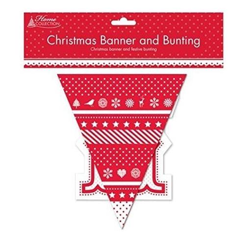 Merry Christmas Bunting - Red and White 2 Metres | Party Save Smile