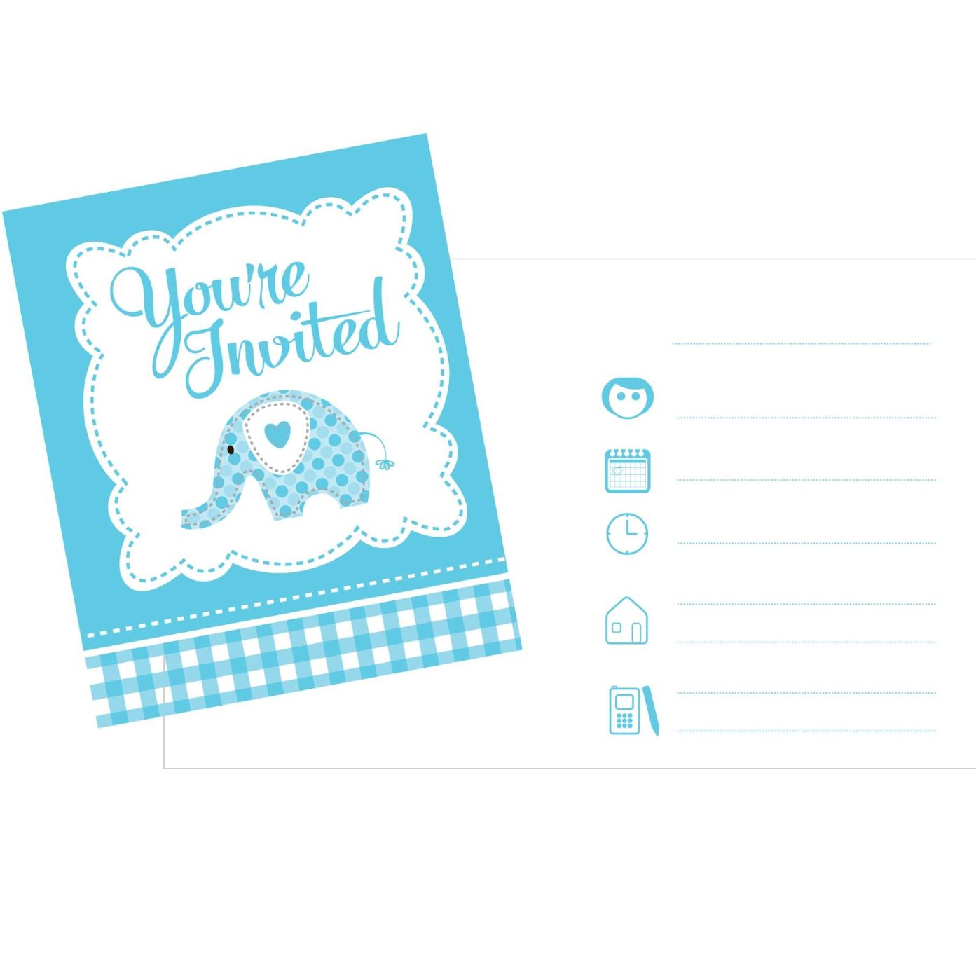 Christening Invitations Blue Elephant Pack of 8 | Party Save Smile