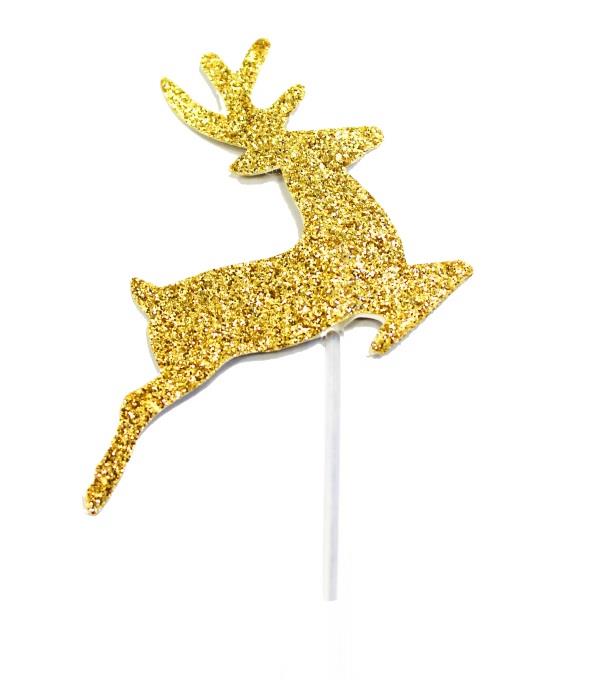 Christmas Reindeer Cake Topper Gold Pack of 12 | Party Save Smile