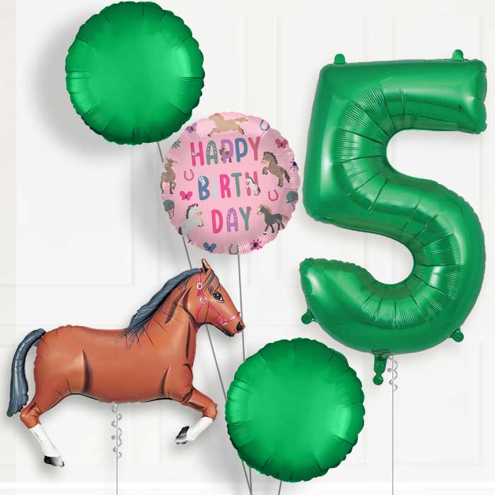 Dark Brown Horse 5th Birthday Balloon Package | Party Save Smile