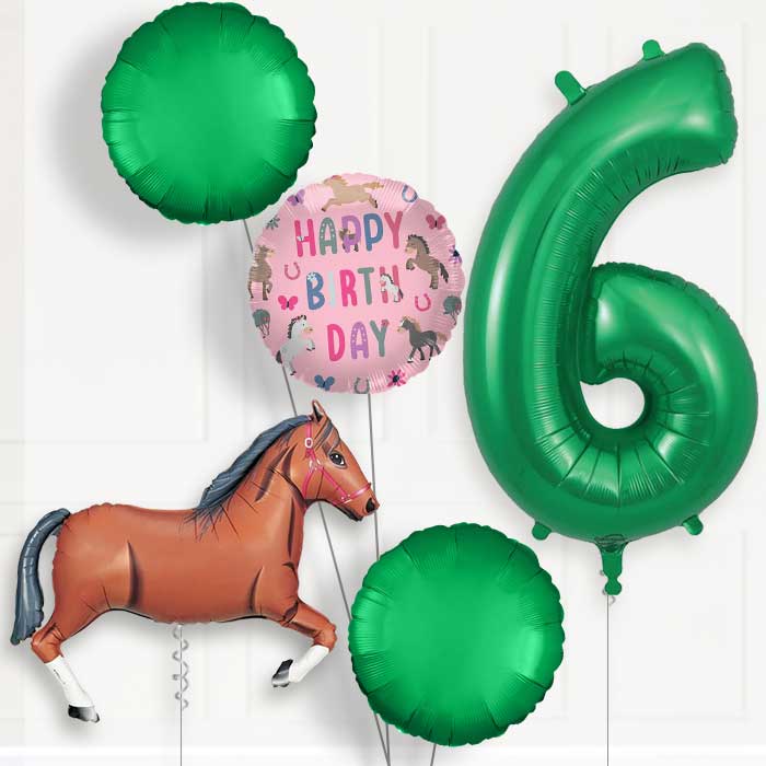 Dark Brown Horse 6th Birthday Balloon Package | Party Save Smile