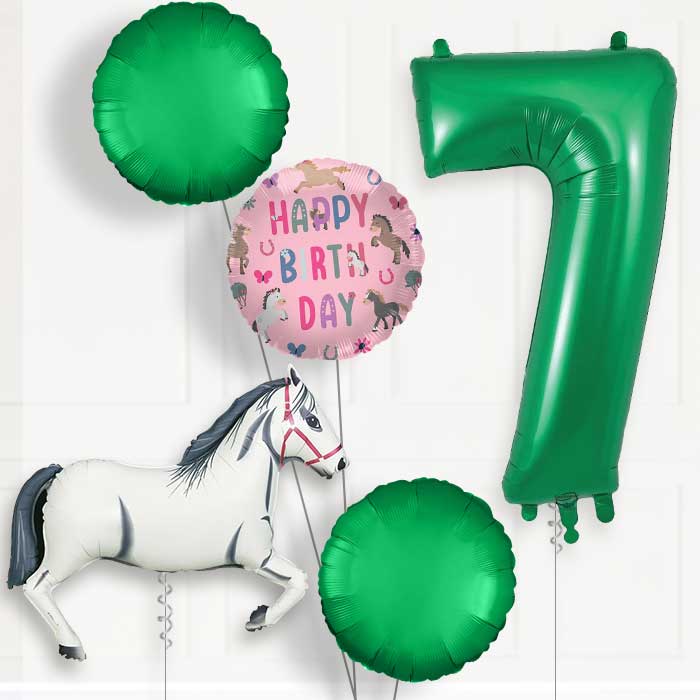 White Horse 7th Birthday Helium Balloon Package - 7th Birthday Balloon Package | Party Save Smile